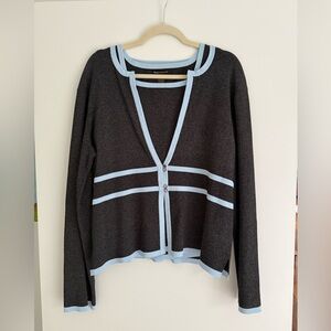 Grace Dane Lewis Knit Twinset Cardigan & Tank - Gray with Light Blue Trim XL